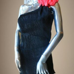 Black One-Shoulder Structured Dress with Fuchsia Pink Gather