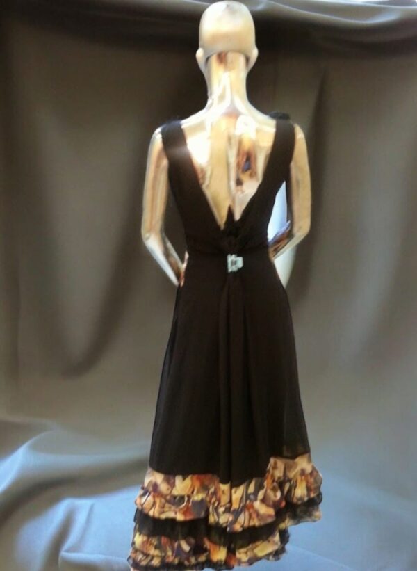 Black flowy gown with printed ruffles - Image 2