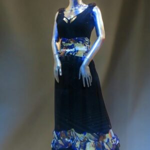 Black flowy gown with printed ruffles